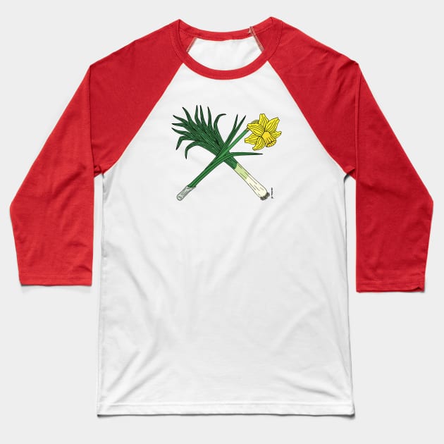 Leek and Daffodil Crossed Baseball T-Shirt by AzureLionProductions